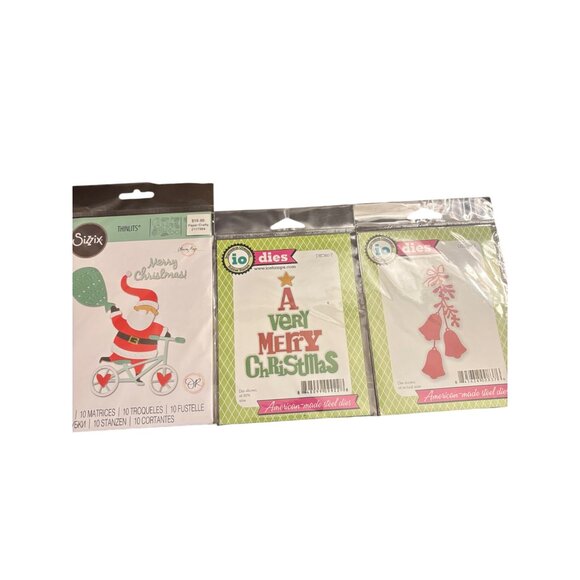 Sizzix & Io Christmas Themed Set Of 3- Santa Merry Christmas Text & Hanging Bell - Picture 2 of 11
